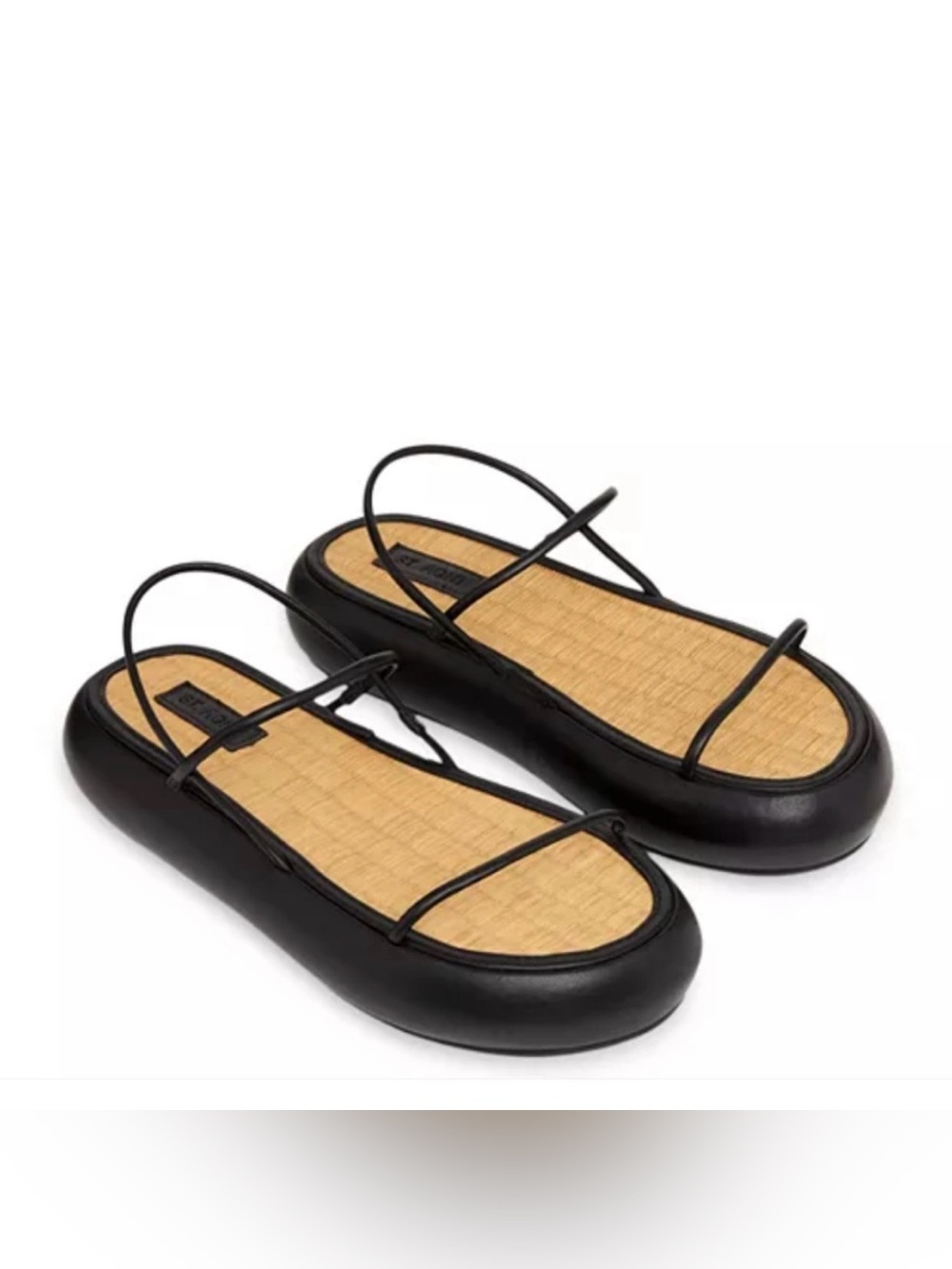 Black Strappy Flat Sandals with Woven Insole